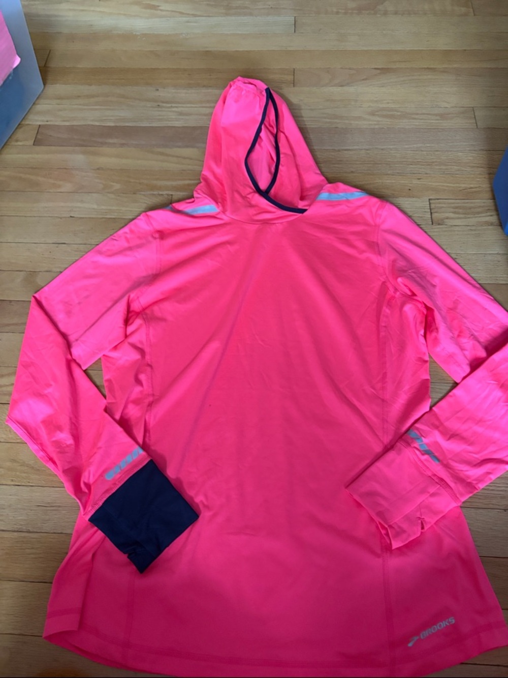 Brooks Neon Pink Hooded Long-Sleeve Running Shirt with Contrast Cuffs